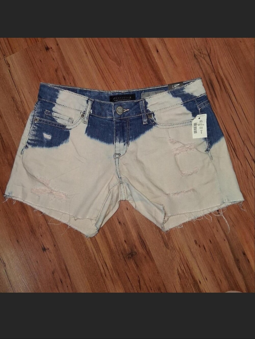 Aeropostale Distressed Two-Tone Denim Shorts - Blue/Off-White